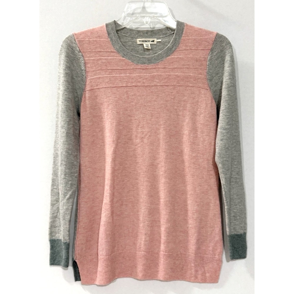 Toad & Co Sweater Womens XS Lambs Wool Blend Pink Gray Color Block Crew Neck Top